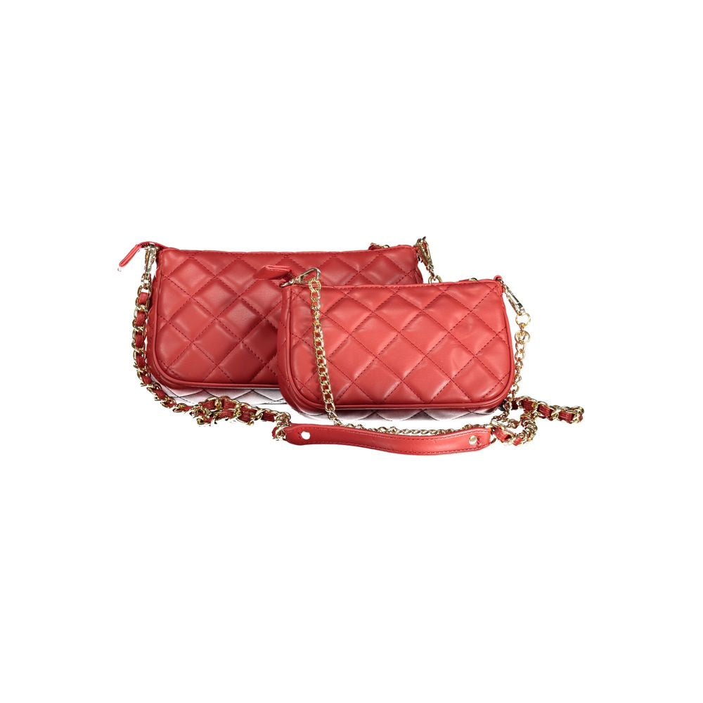 Mario Valentino Red Polyethylene Handbag with two bags, removable chain strap, internal pocket, and zip closure.