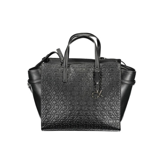 Calvin Klein Black Polyester Women Handbag with two handles and adjustable strap, made from recycled materials, featuring a stylish design.