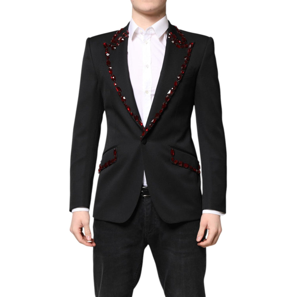 Dolce & Gabbana Black SICILIA CrystalEmbellished Coat Blazer KOS2312-46