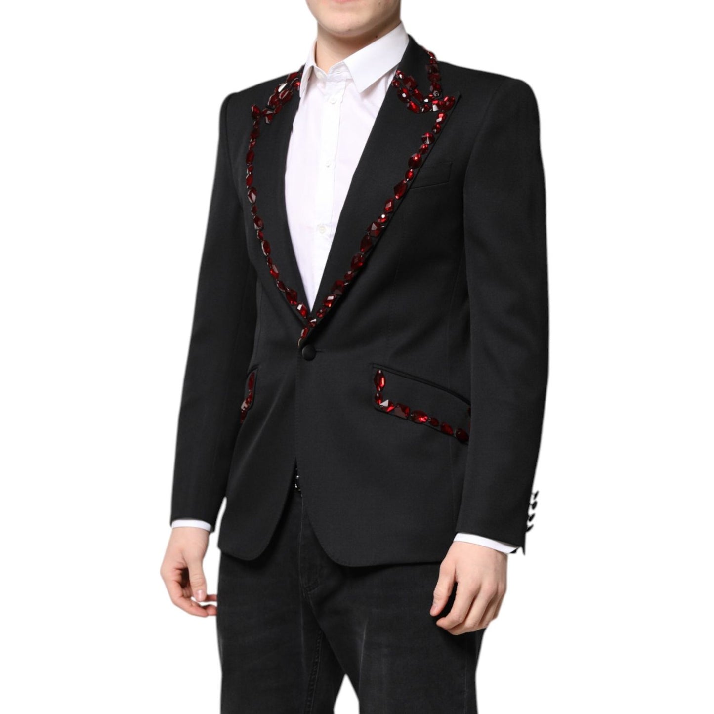 Dolce & Gabbana Black SICILIA CrystalEmbellished Coat Blazer KOS2312-46