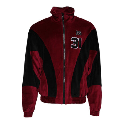 Dolce & Gabbana Red Black Cotton Logo FullZip Bomber Jacket