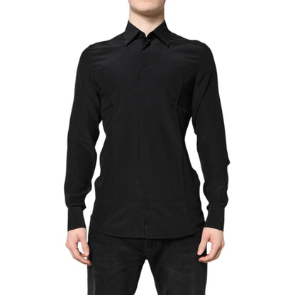 Dolce & Gabbana Black Silk GOLD Long Sleeves Dress Shirt