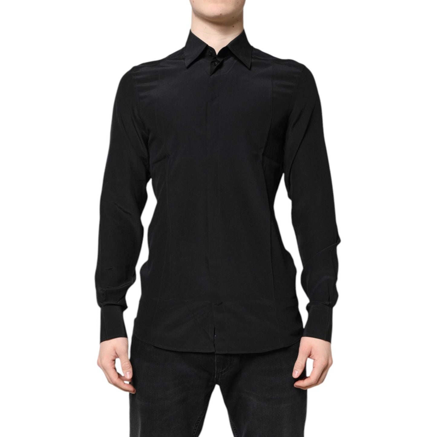 Dolce & Gabbana Black Silk GOLD Long Sleeves Dress Shirt TSH87824-39