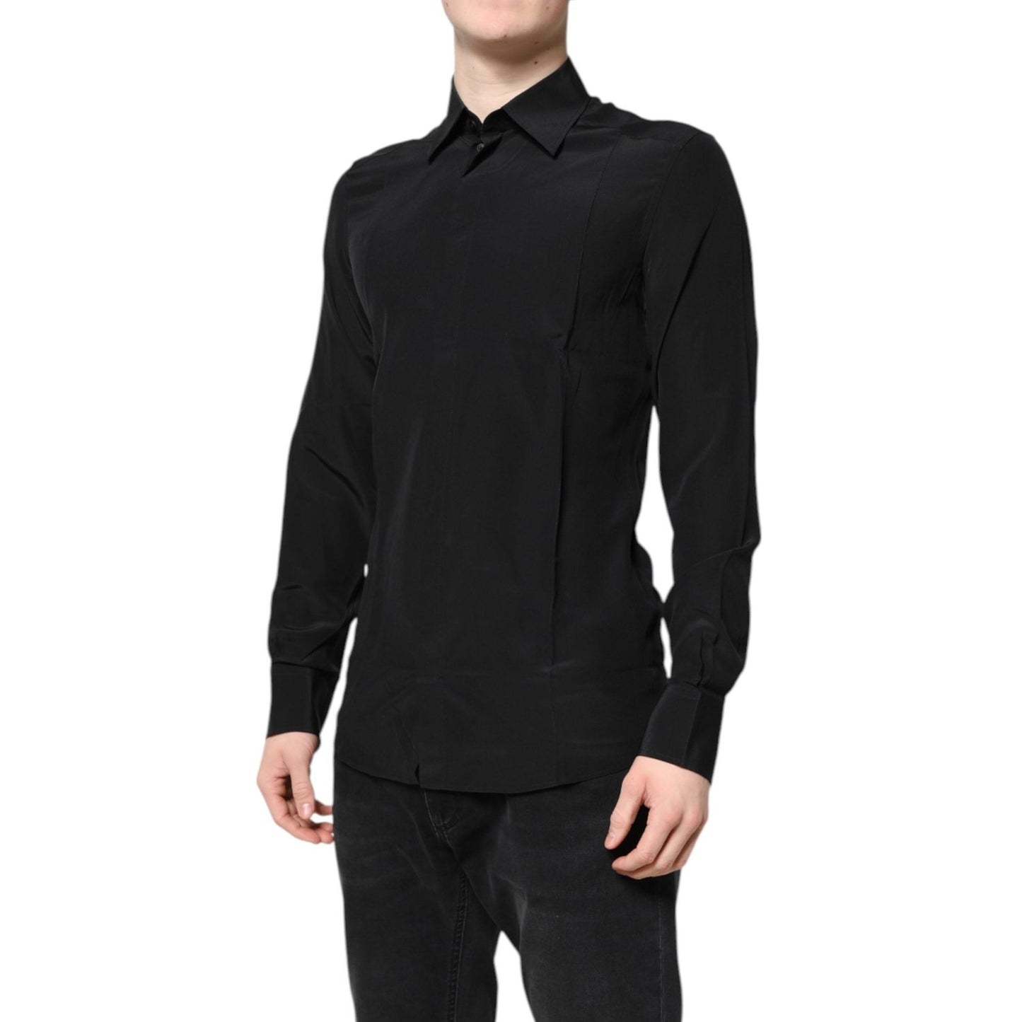 Dolce & Gabbana Black Silk GOLD Long Sleeves Dress Shirt TSH87824-39