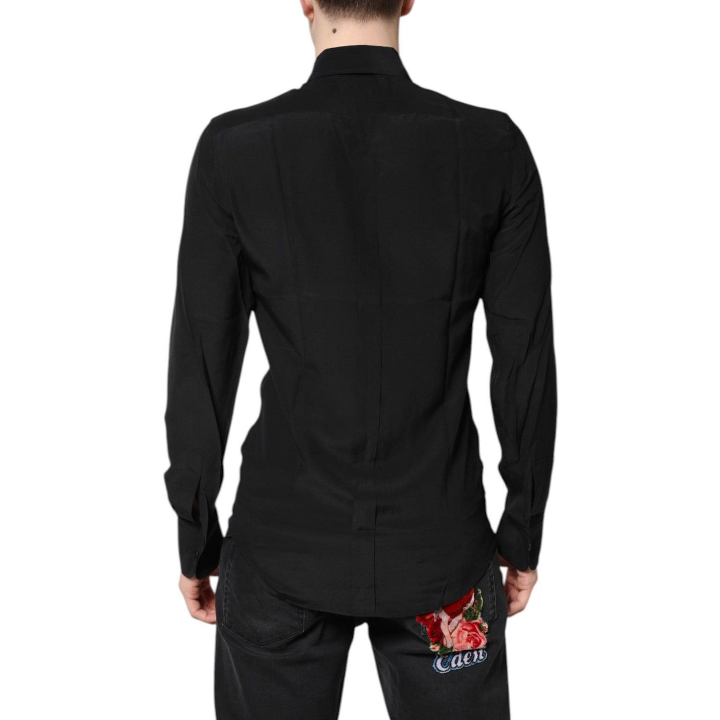 Dolce & Gabbana Black Silk GOLD Long Sleeves Dress Shirt TSH87824-39