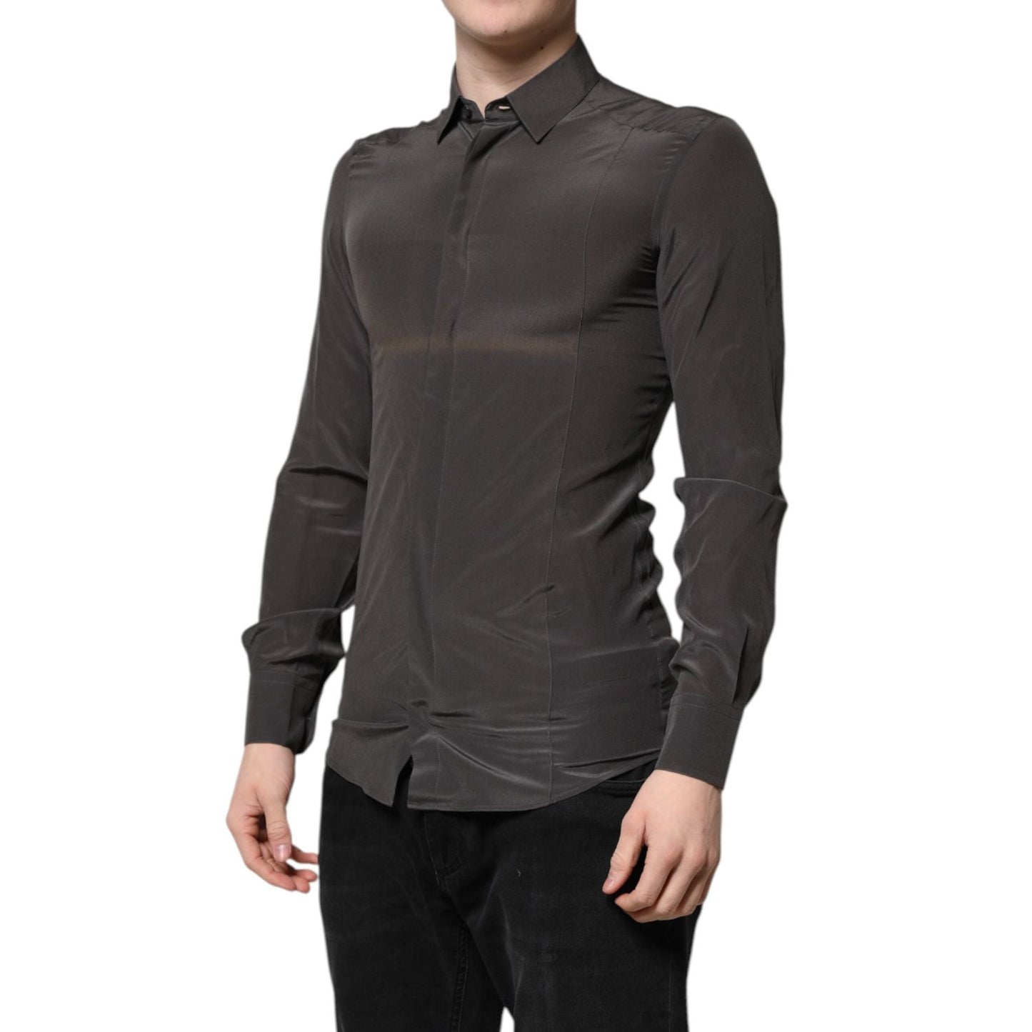 Dolce & Gabbana Dark Gray Silk GOLD Dress Formal Shirt TSH90443-37