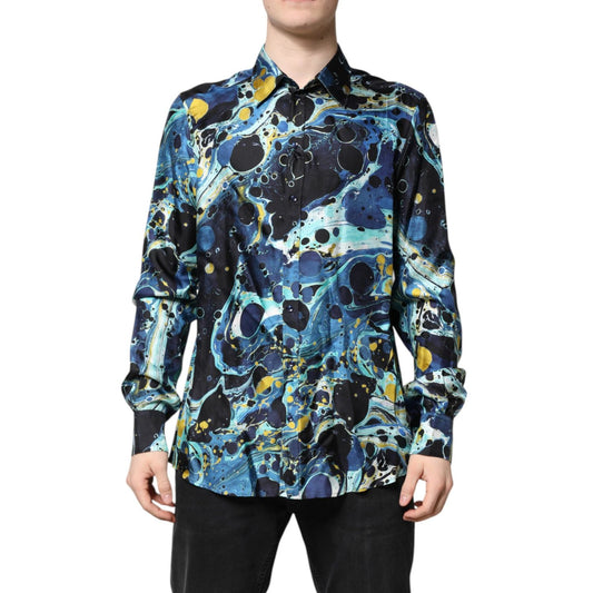 Dolce & Gabbana Multicolor Marble Print MARTINI Dress Shirt TSH90446-42