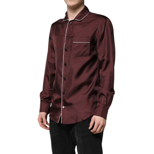 Dolce & Gabbana Burgundy Silk Dotted Long Sleeves Shirt TSH90451-38