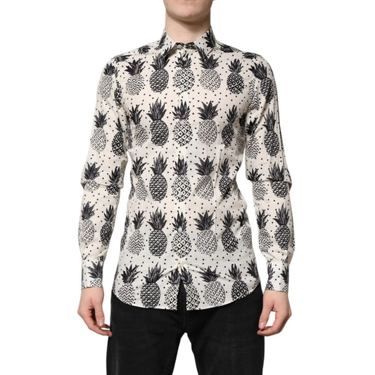 Dolce & Gabbana White Pineapple Print Long Sleeve GOLD Shirt TSH90452-37