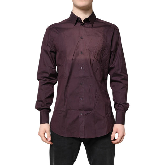 Dolce & Gabbana Burgundy Cotton GOLD Long Sleeves Shirt TSH878452-42