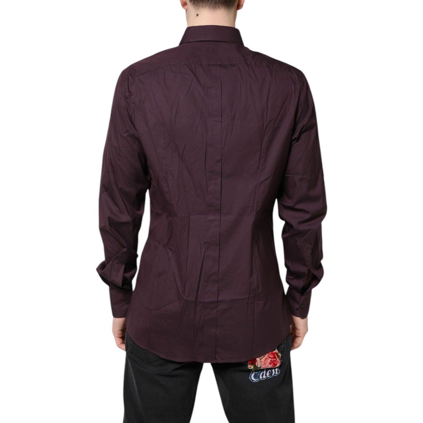 Dolce & Gabbana Burgundy Cotton GOLD Long Sleeves Shirt TSH878452-42