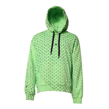 Dolce & Gabbana Green Cotton Logo Heart Print Hooded Sweater