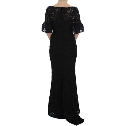 Dolce & Gabbana Black Floral Lace Long Bodycon Maxi Dress