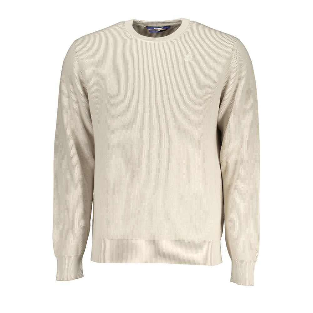 K-WAY Beige Crew Neck Cotton Sweater with Logo Detail, elegant men's fashion with long sleeves, classic style in 100% cotton.