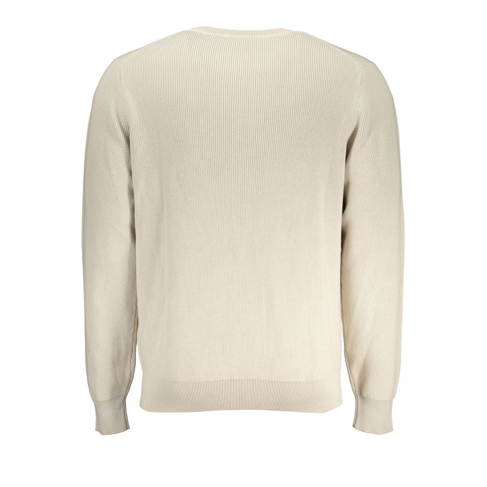 Back view of K-WAY Beige Crew Neck Cotton Sweater with Logo Detail, showcasing its soft texture and classic design.