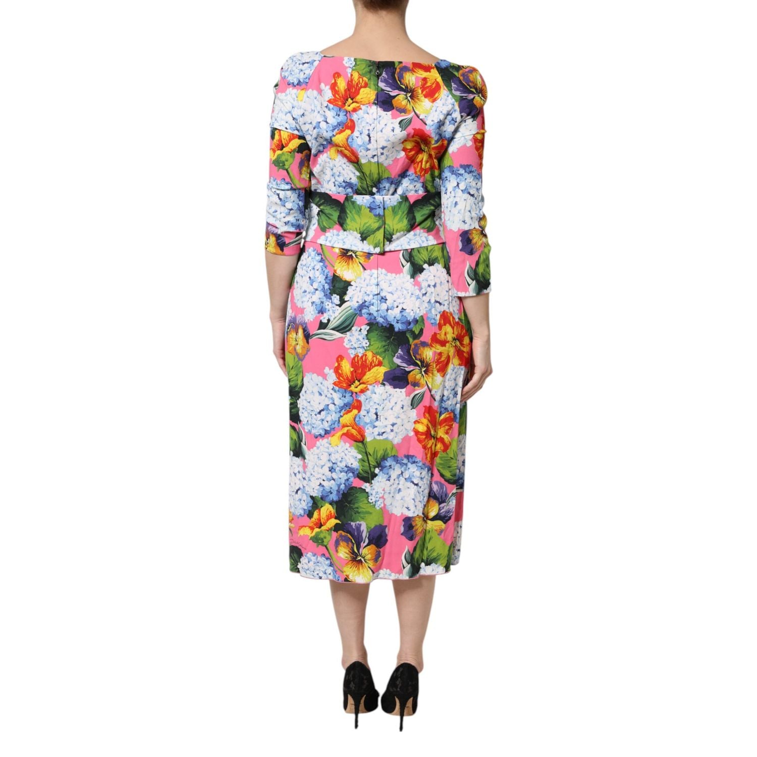 Dolce & Gabbana Multicolor Floral Pleated Sheath Midi  Dress