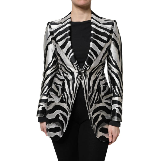 Dolce & Gabbana Black White Polyester Women Blazer Jacket JKT41284-38