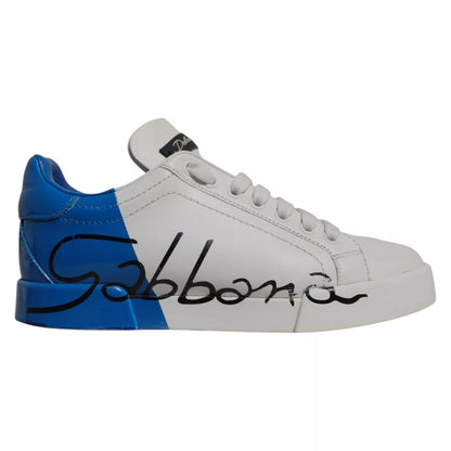 Dolce & Gabbana White Blue Logo Portofino Sneakers Shoes