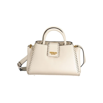 Guess Jeans Beige Polyethylene Handbag with adjustable strap, external pocket, and logo detail.