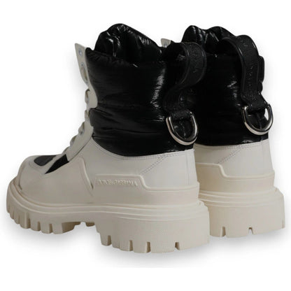 Dolce & Gabbana White Padded Mid Calf Lace Up Boots Shoes