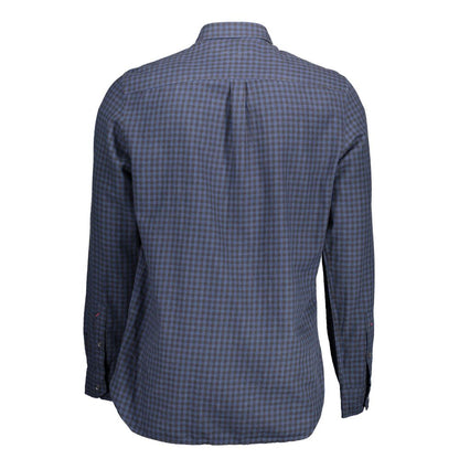 Back view of U.S. POLO ASSN. Blue Cotton Men Shirt with long sleeves and French collar.