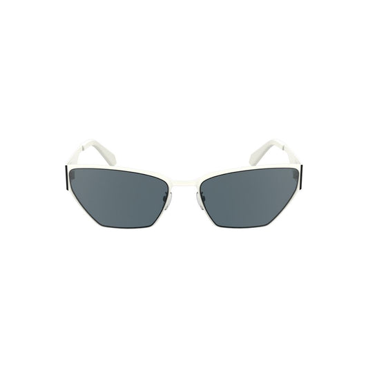 Calvin Klein White Metal Women Sunglass with sleek cat-eye design and smoke lenses, offering modern sophistication and style.