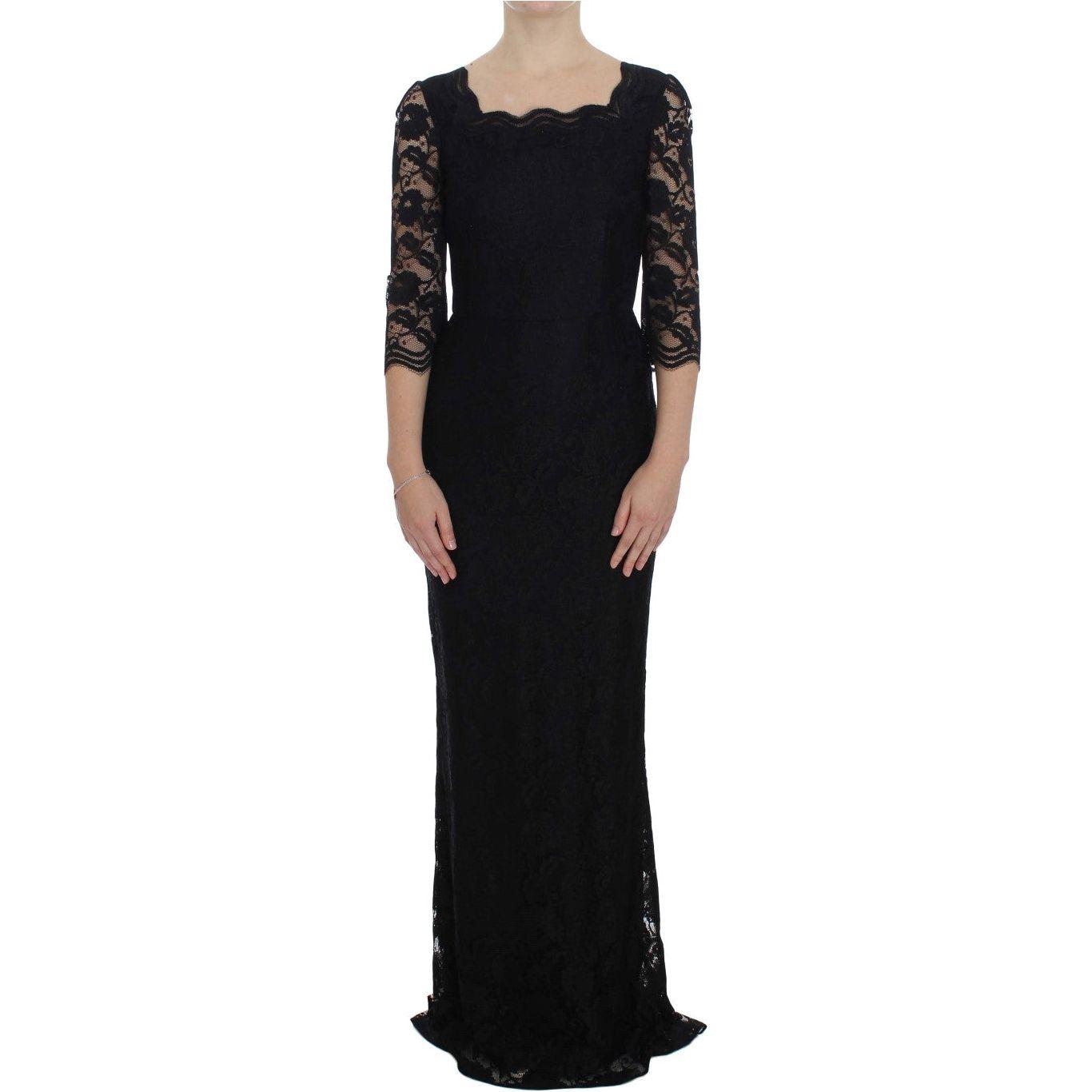 Dolce & Gabbana Black Floral Lace Long Ball Maxi Dress