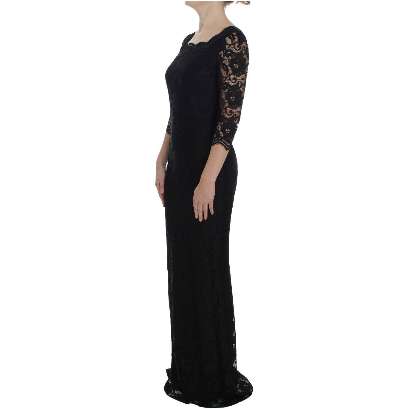 Dolce & Gabbana Black Floral Lace Long Ball Maxi Dress