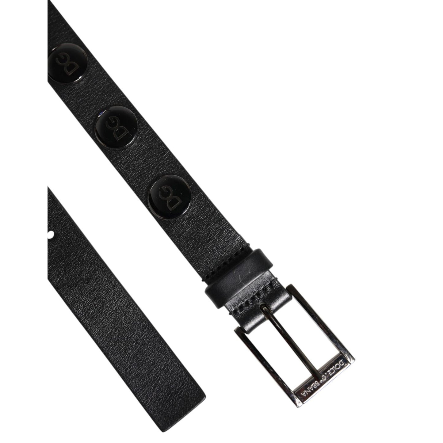 Dolce & Gabbana Black Luxury Leather DG Studs Buckle Belt