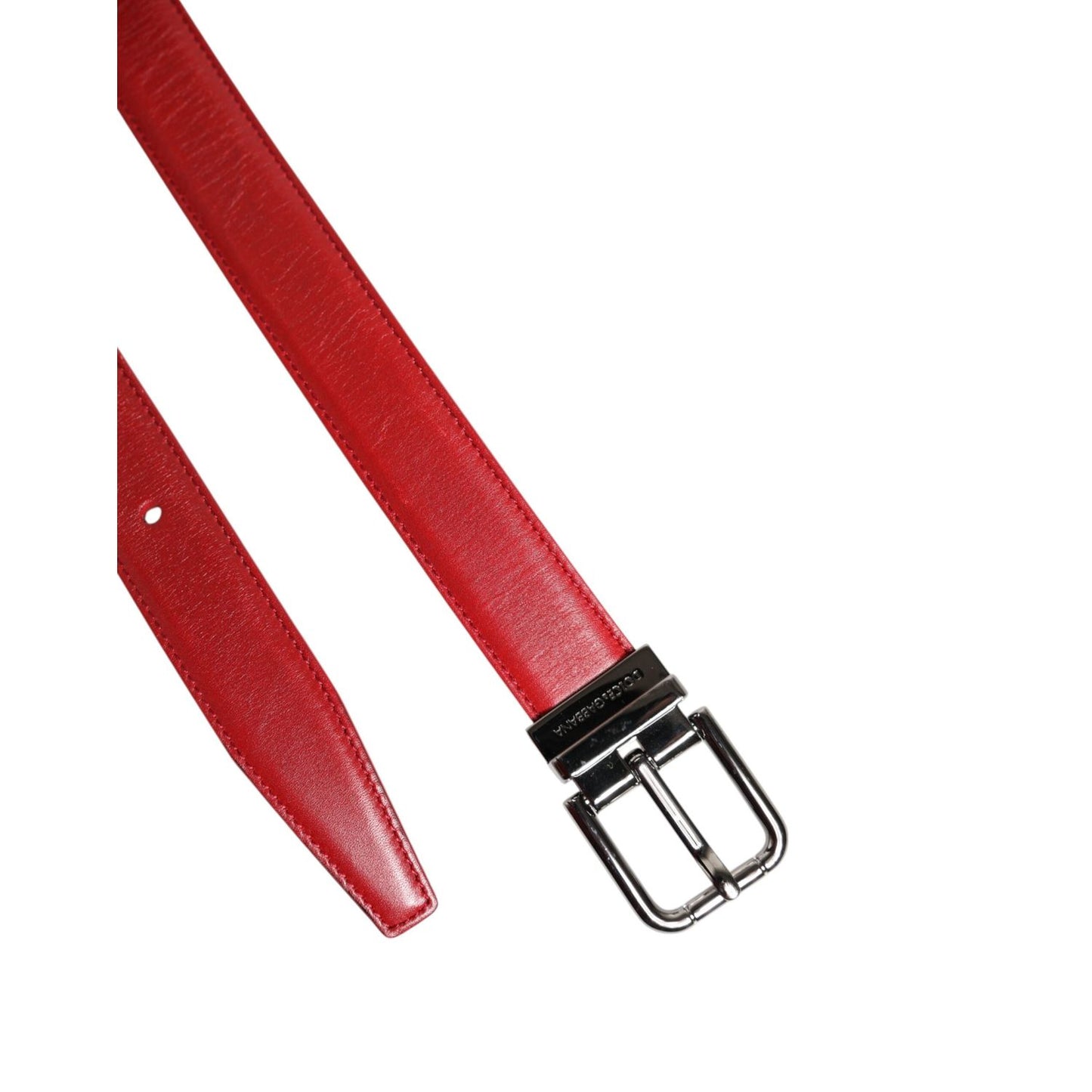 Dolce & Gabbana Red Leather Silver Tone Metal Buckle Belt