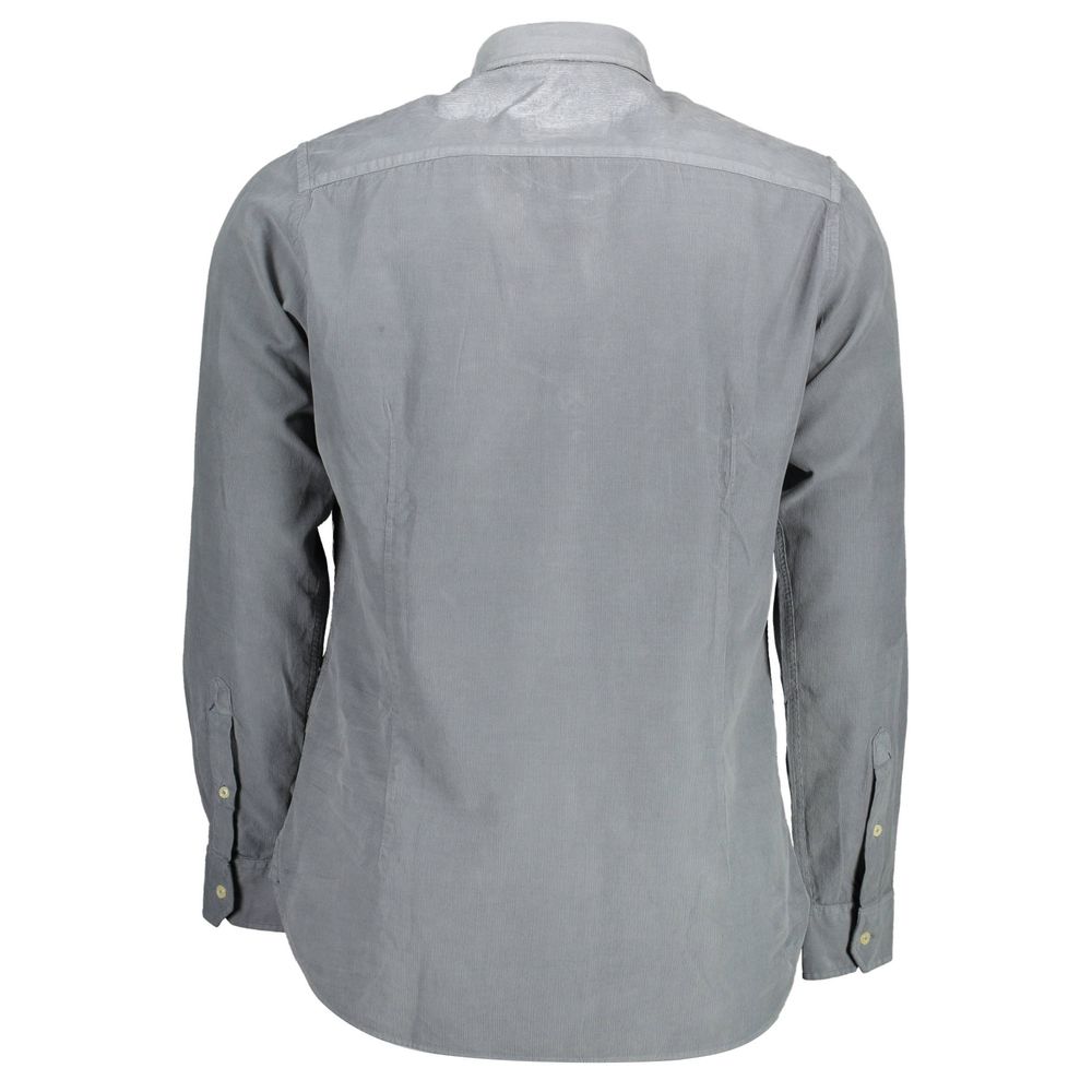 Back view of U.S. POLO ASSN. Blue Cotton Men Shirt with long sleeves and French collar