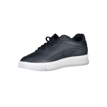 Tommy Hilfiger Blue Leather Men Sneaker showcasing style, comfort, and the iconic embroidery logo on a white sole.