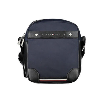 Tommy Hilfiger Blue Polyester Men Shoulder Bag with adjustable strap and zip closure, crafted from recycled materials for eco-friendly style.