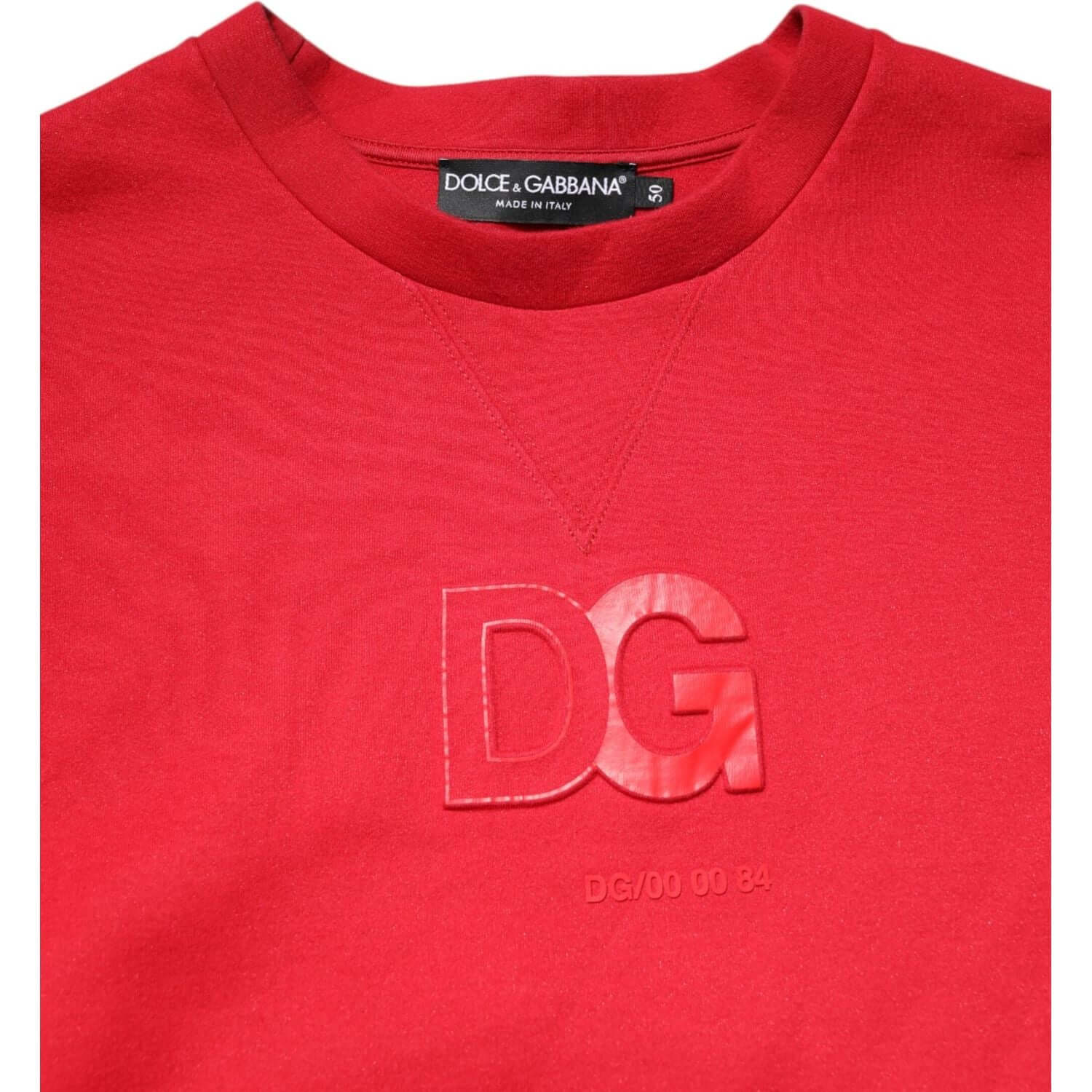 Dolce & Gabbana Red Embossed Logo Cotton Crew Neck Sweater
