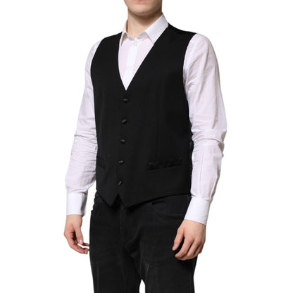 Dolce & Gabbana Black Wool Dress Formal Men Waistcoat Vest