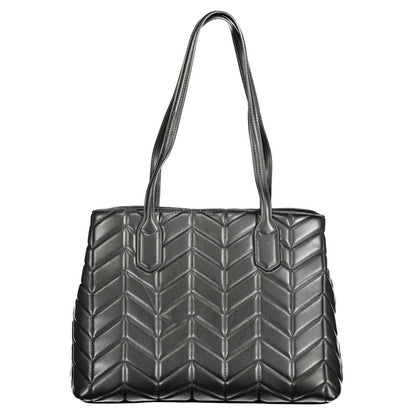 Mario Valentino Black Polyethylene Women Handbag with quilted pattern and dual handles for stylish and practical carrying.