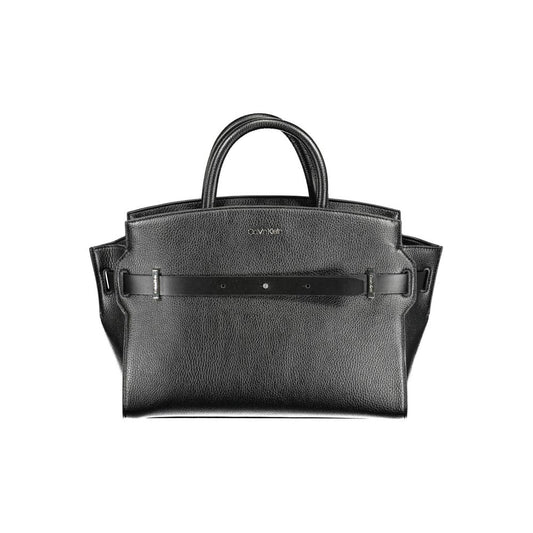 Calvin Klein Black Polyethylene Women Handbag with twin handles and detachable strap, eco-friendly, stylish accessory for fashionistas.