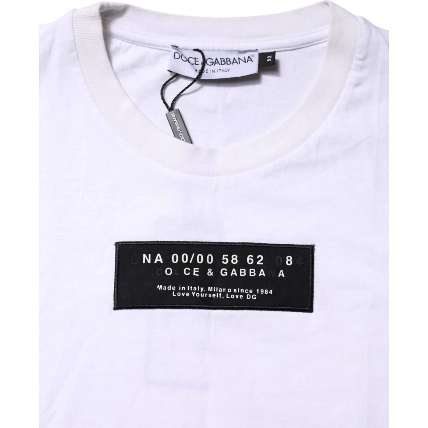 Dolce & Gabbana White Cotton Logo Patch Crew Neck T-shirt