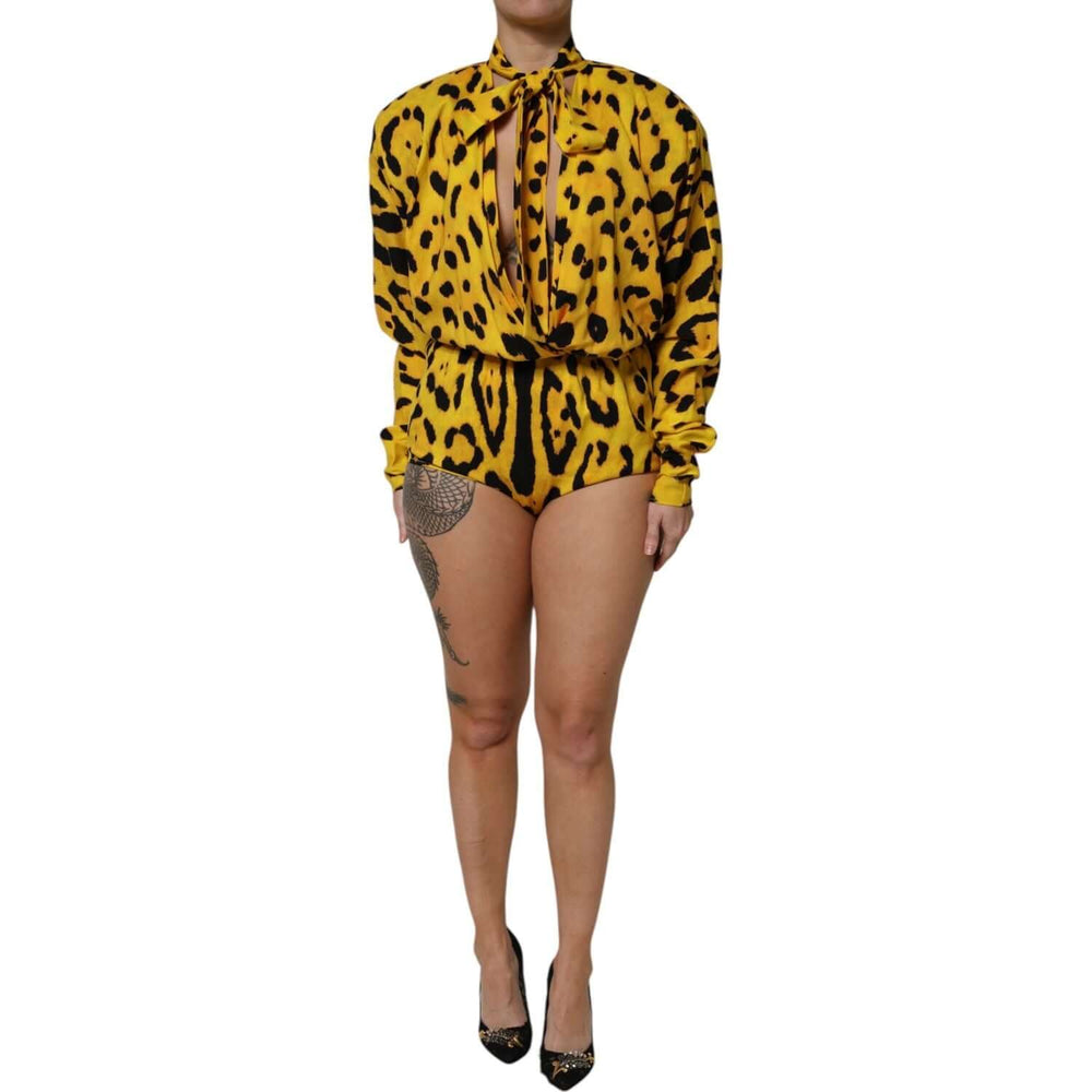 Dolce & Gabbana Yellow Leopard Long Sleeves Jumpsuit Dress TSH90441-36