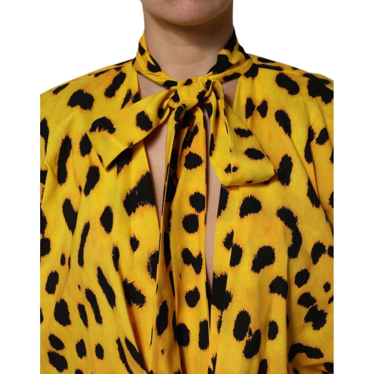 Dolce & Gabbana Yellow Leopard Long Sleeves Jumpsuit Dress TSH90441-36