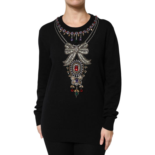 Dolce & Gabbana Black Cashmere Crystal Embellished Sweater