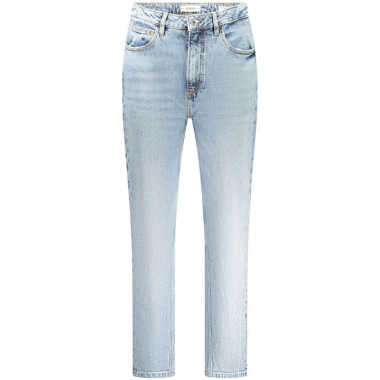 Guess Jeans Blue Cotton Women Jeans - High-waisted Mom jeans with washed effect and iconic logo, perfect blend of vintage and modern style.