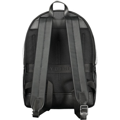 Back view of Tommy Hilfiger Black Polyester Men Backpack with adjustable shoulder straps and logo detailing.