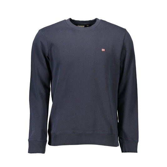 Napapijri Blue Cotton Men Sweater with long sleeves and iconic logo embroidery, made from 70% organic cotton, stylish and comfortable.