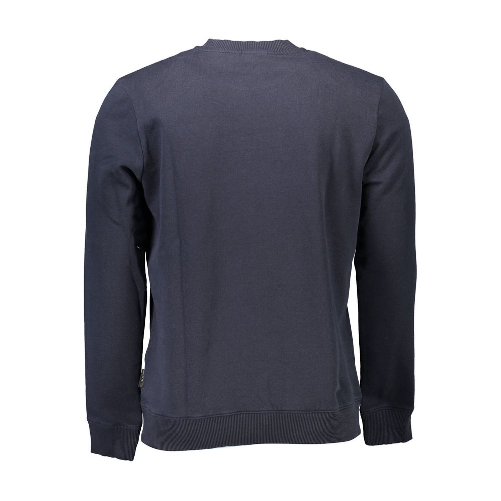 Napapijri Blue Cotton Men Sweater with long sleeves and iconic embroidery, back view for fashion-forward style.