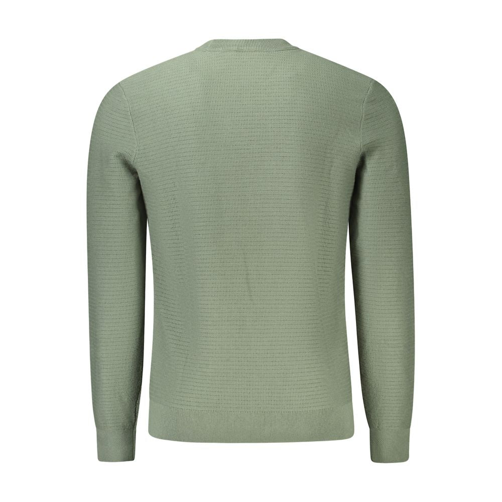 Hugo Boss Green Cotton Men Sweater, back view showcasing long sleeves and crew neck design.