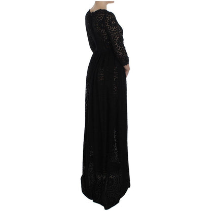 Dolce & Gabbana Black Ricamo Knitted Full Length Maxi Dress