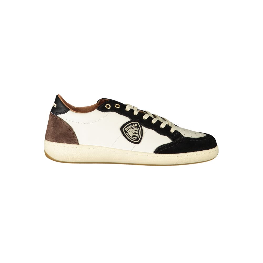 Blauer White Polyester Sneaker with logo patch, contrasting details, and laces, ideal for sports and casual wear.