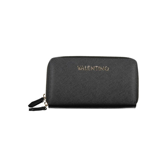 Mario Valentino Black Polyethylene Women Wallet with zip closure and gold logo