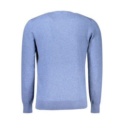 Back view of North Sails Blue Cotton Men Sweater with long sleeves and crew neck, showcasing its rich blue hue and cozy cotton blend.